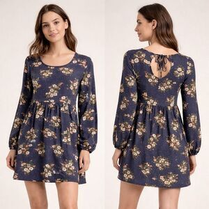 So Goods For Life Women's Long Sleeve Tie Back Mini Floral Dress Size S